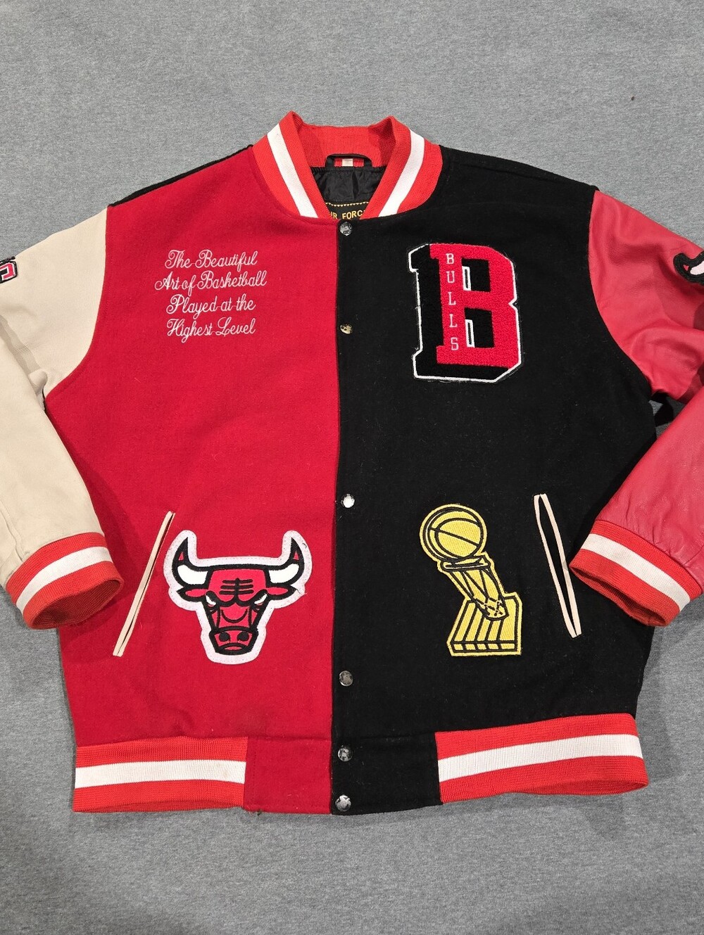 Air Force Chicago Bulls Varsity Jacket Mens XL Bomber Jacket Leather Sleeves